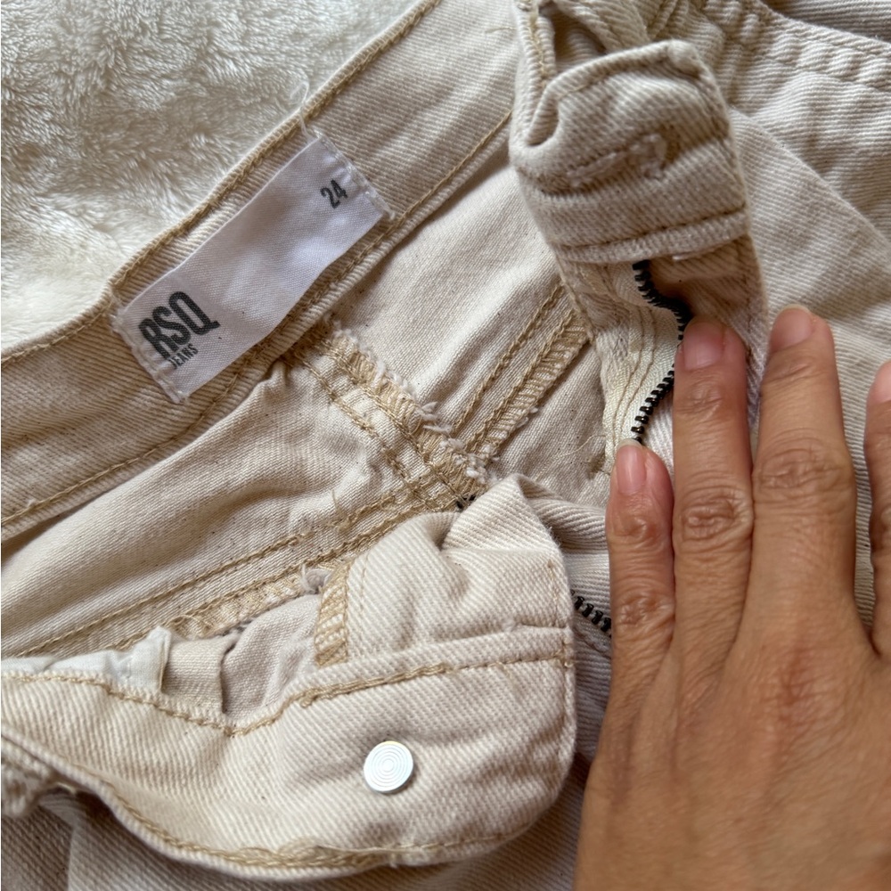 RSQ Tan Jean Shorts with Rolled Hems and Distressed Look